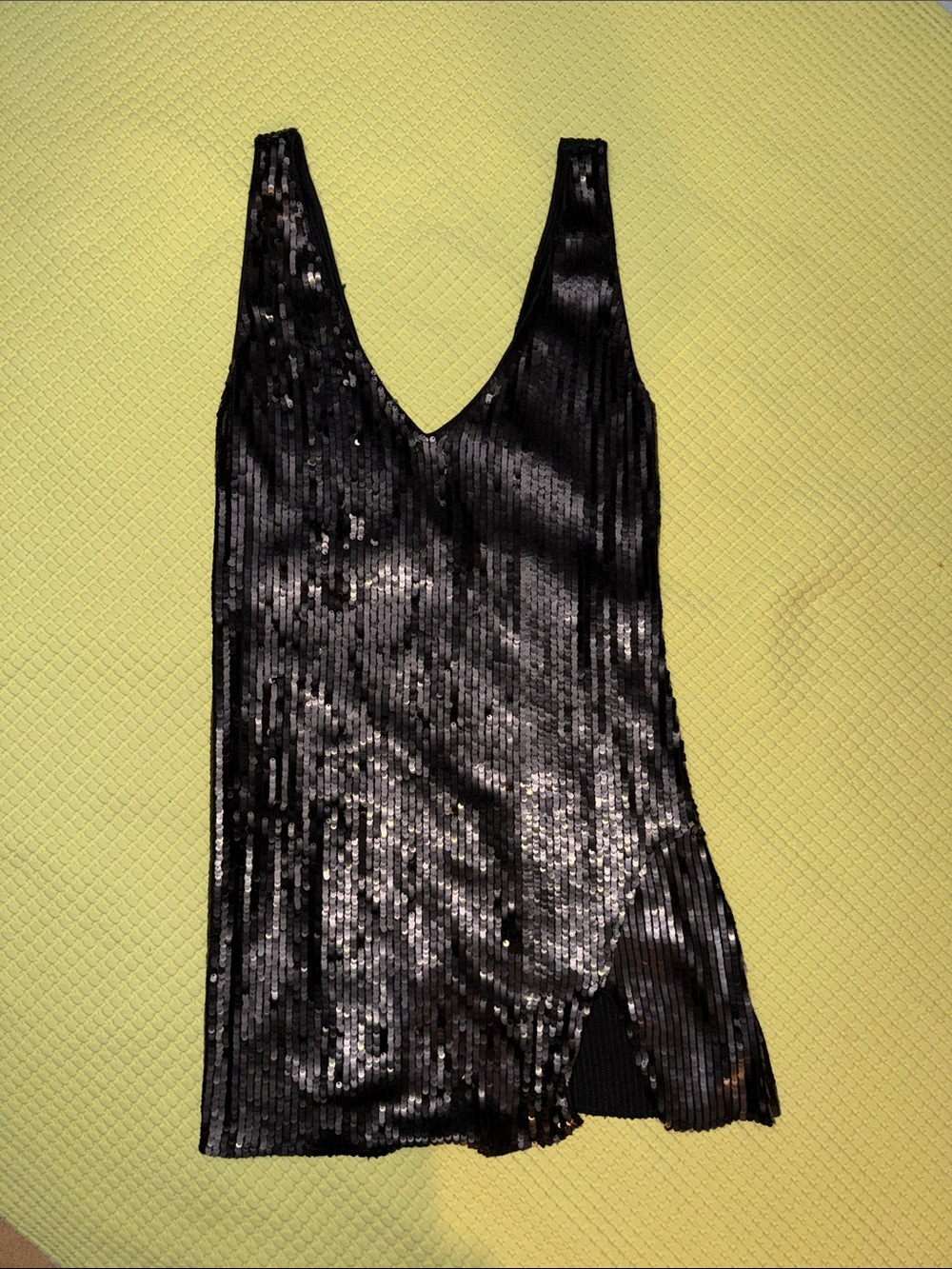 Free People Black Sequin Fringe Mini Dress